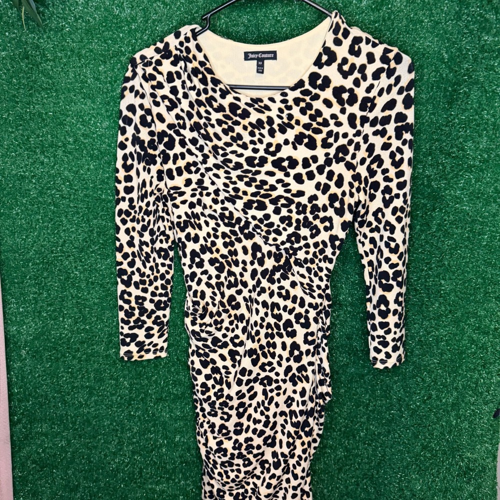 Juicy Couture Leopard Print Ruched Bodycon Dress Women's XS Y2K